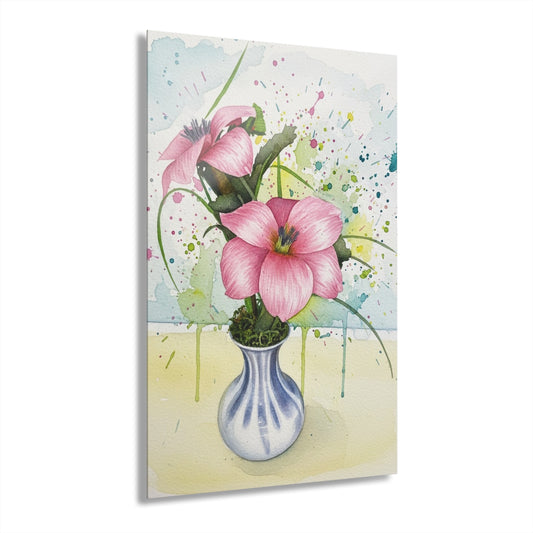 Pink Lily Vase Acrylic Print – Floral Wall Art (French Cleat Hanging)