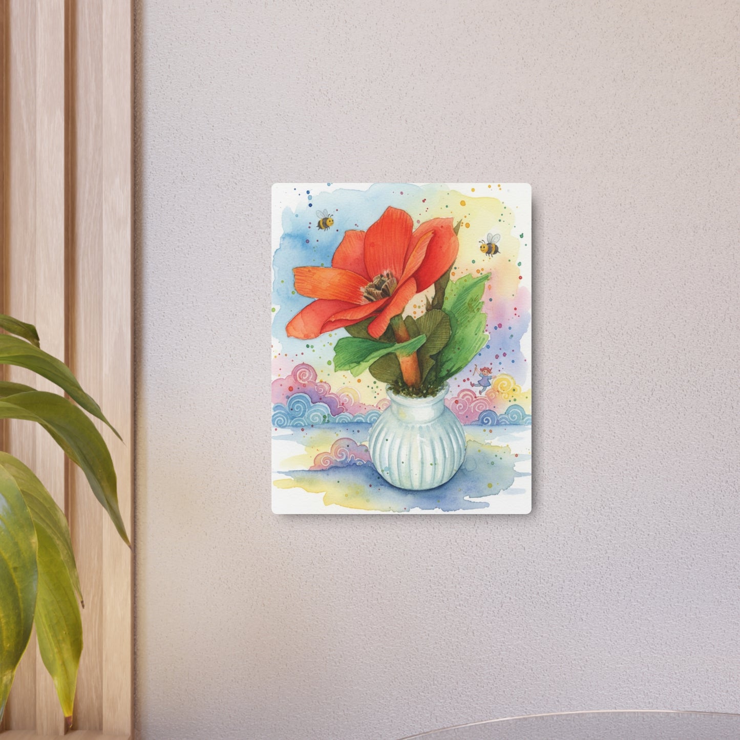 Metal Art Sign – Watercolor Poppy in Vase Wall Decor
