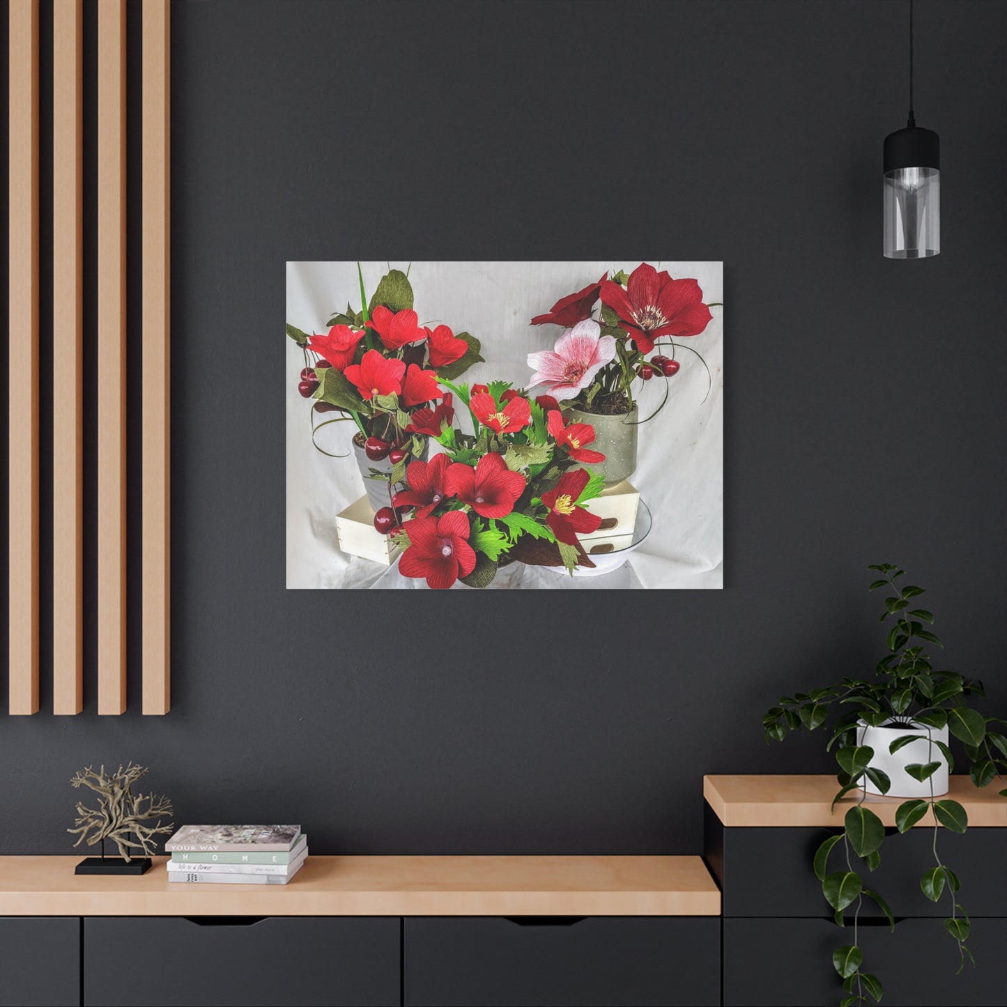 Canvas Wall Art - Plumerias and Cherries with a Anemones Bouquet