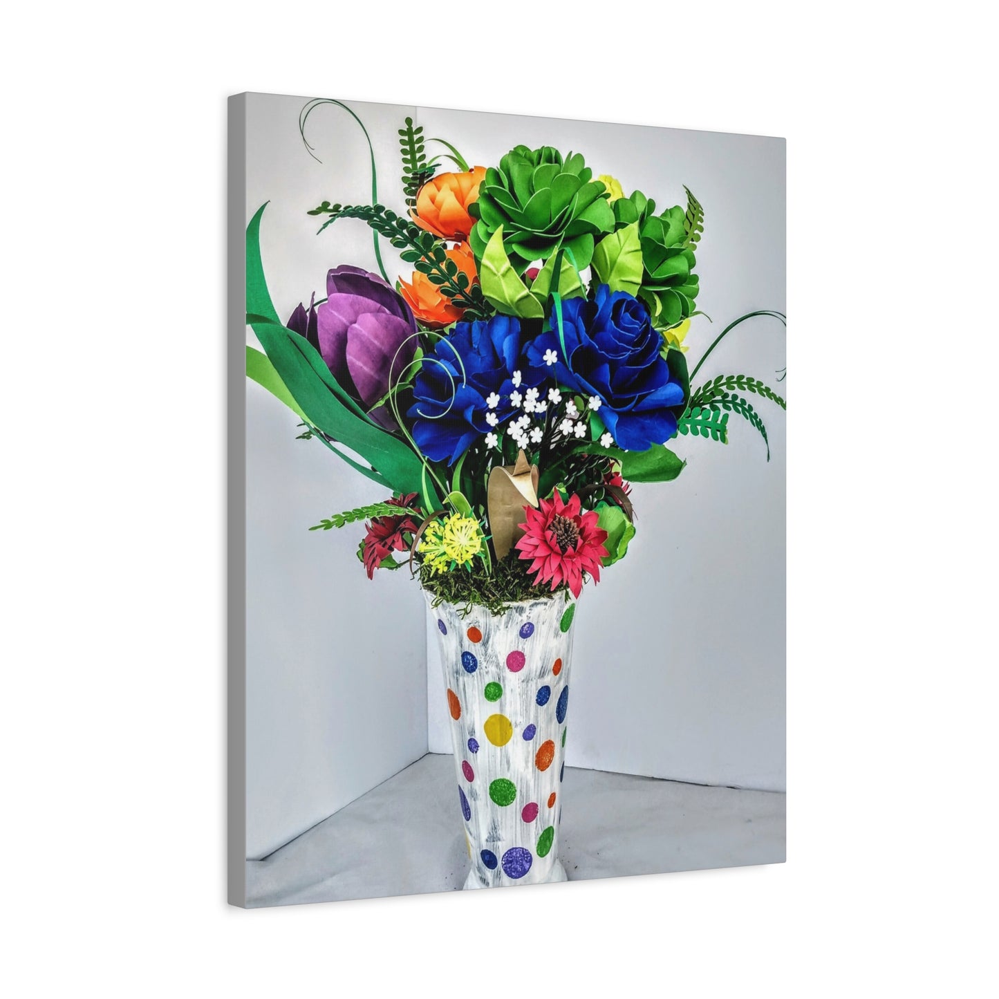 Canvas Print - Clown Colors and Assorted Flowers, Custom Paint Design