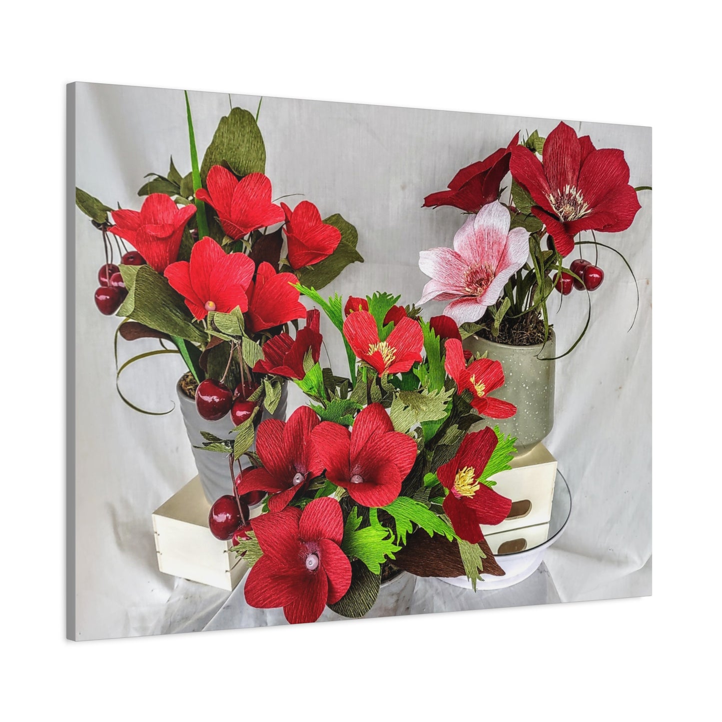 Canvas Wall Art - Plumerias and Cherries with a Anemones Bouquet