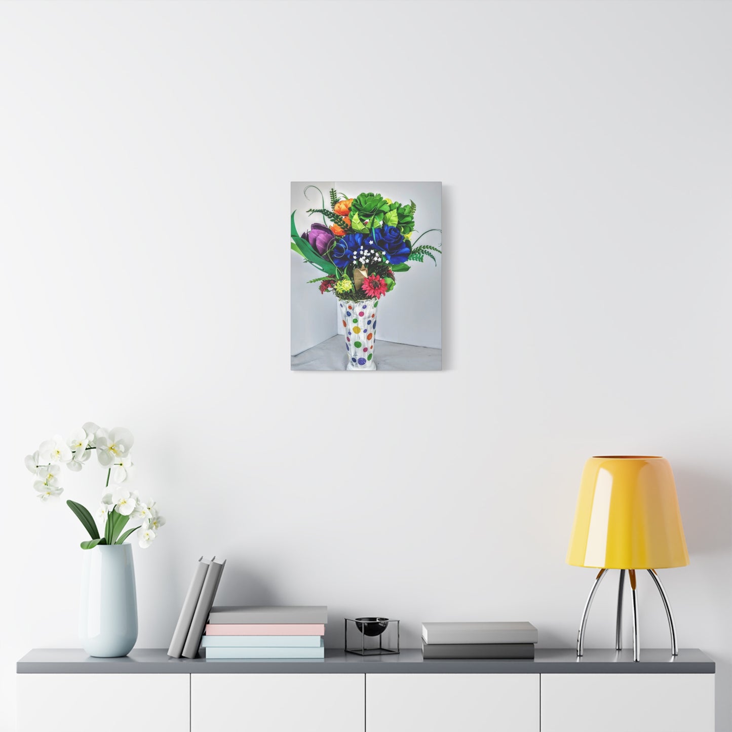 Canvas Print - Clown Colors and Assorted Flowers, Custom Paint Design