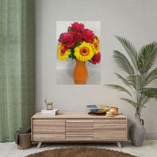 Poster Print Daisies and Ruby Red Roses