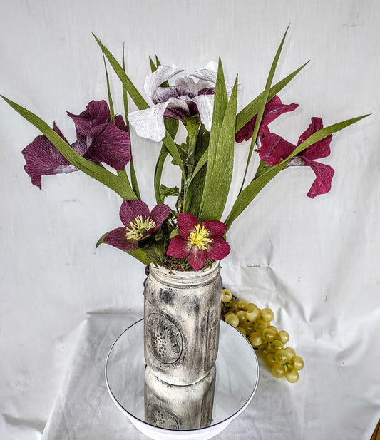 Mason Jar filled with Tulips and Grapes