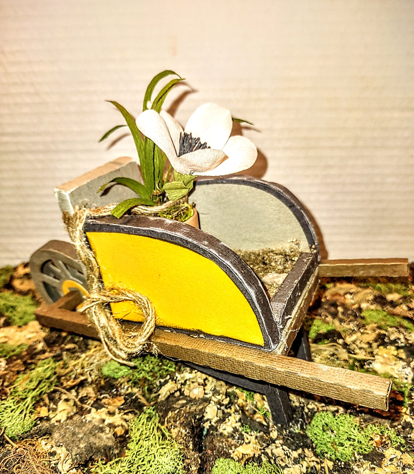 Rustic Wheelbarrow with Miniature Crepe Paper flower