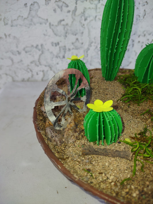 Cacti Arizona Style with Wagon Wheel