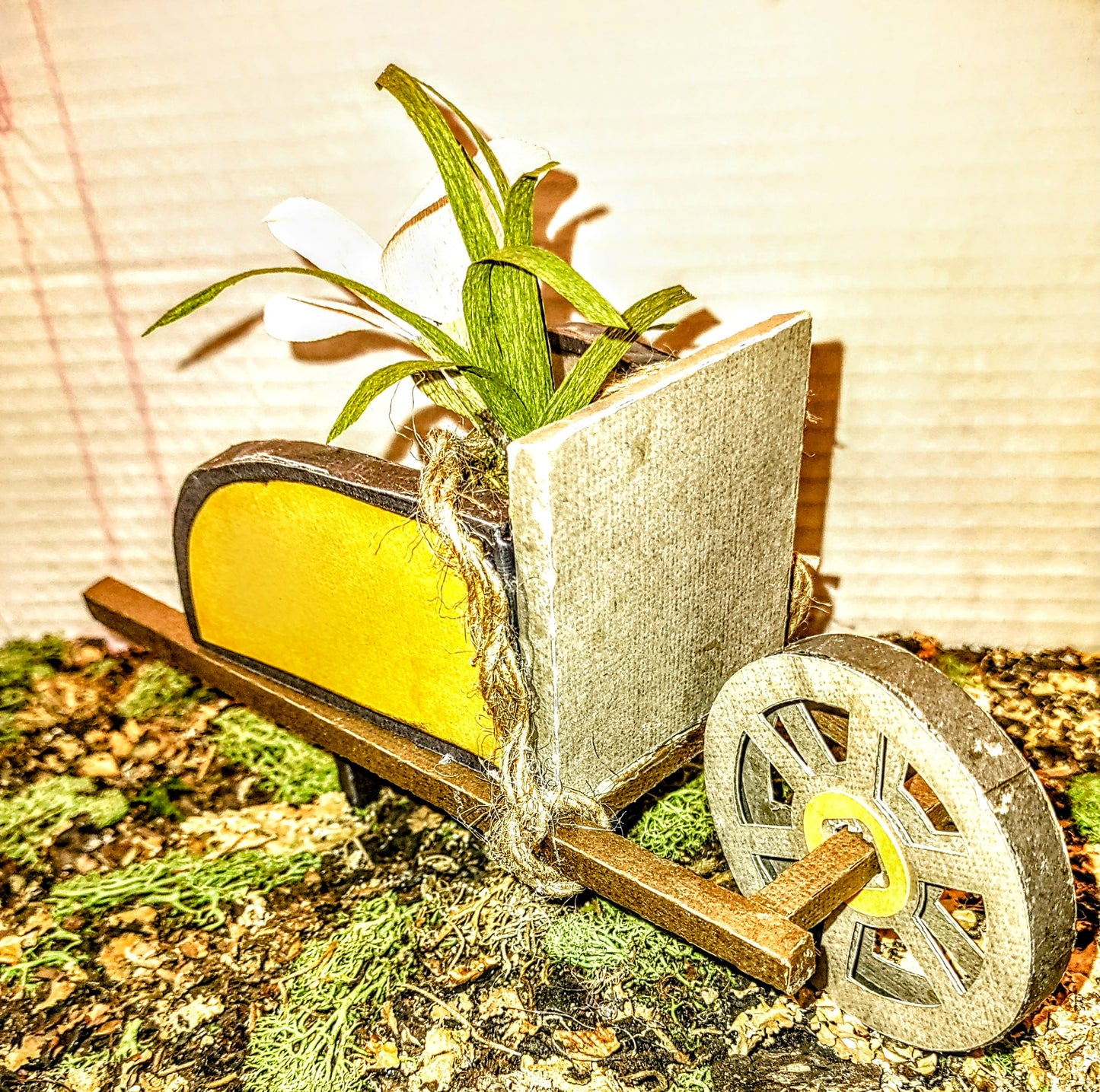 Rustic Wheelbarrow with Miniature Crepe Paper flower