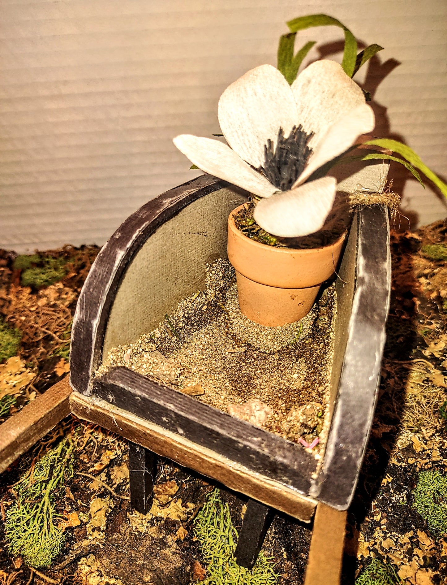 Rustic Wheelbarrow with Miniature Crepe Paper flower