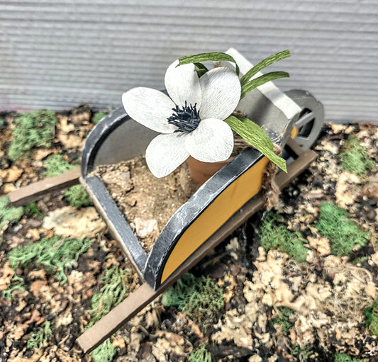 Rustic Wheelbarrow with Miniature Crepe Paper flower