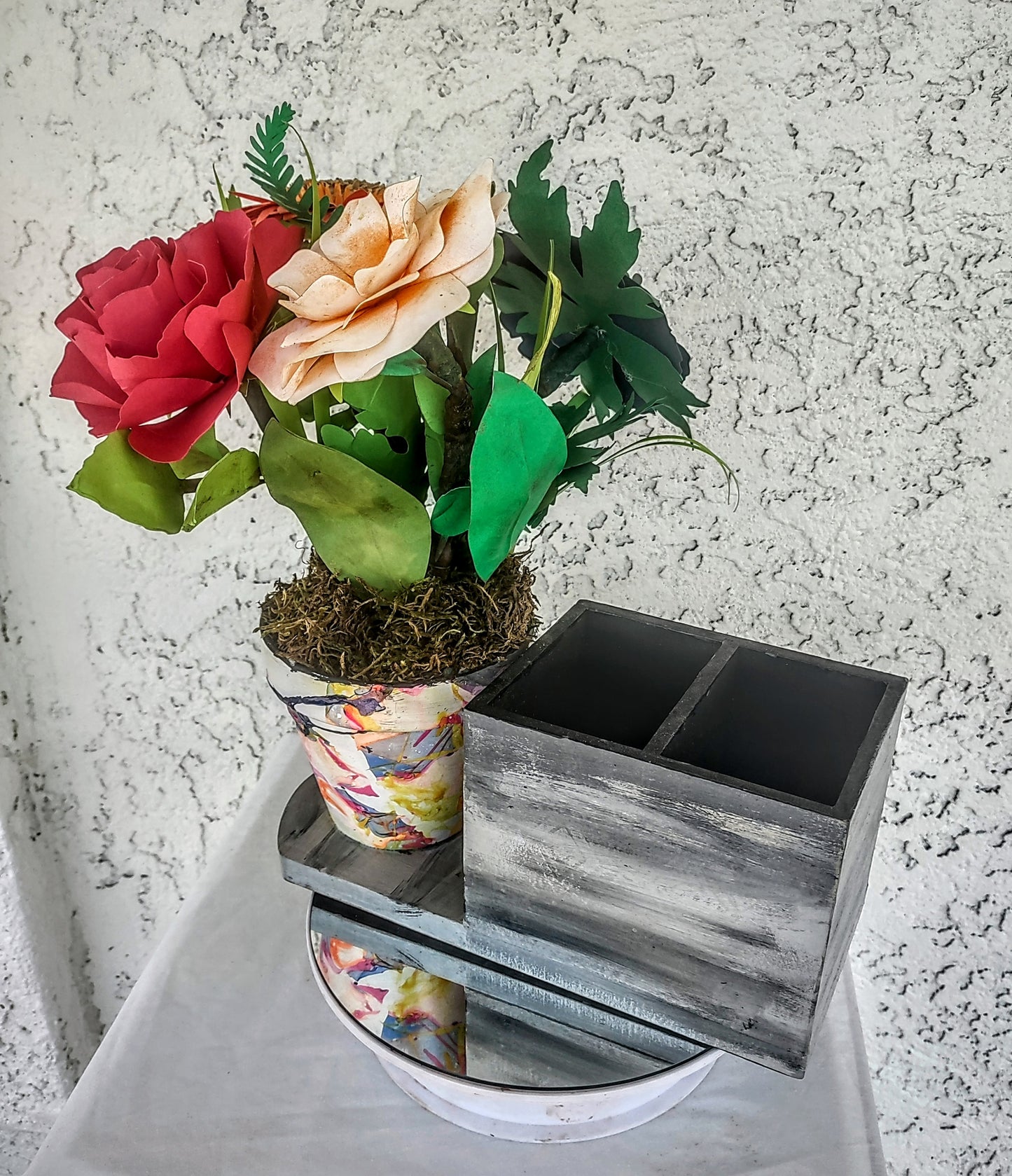 Office Pen and Accessories Holder w/Handmade flowers